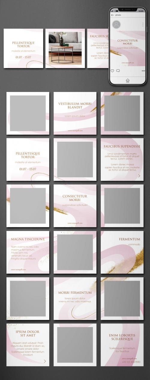 Social Media Post Layout Set with Pink and Gold Wave - 378169683