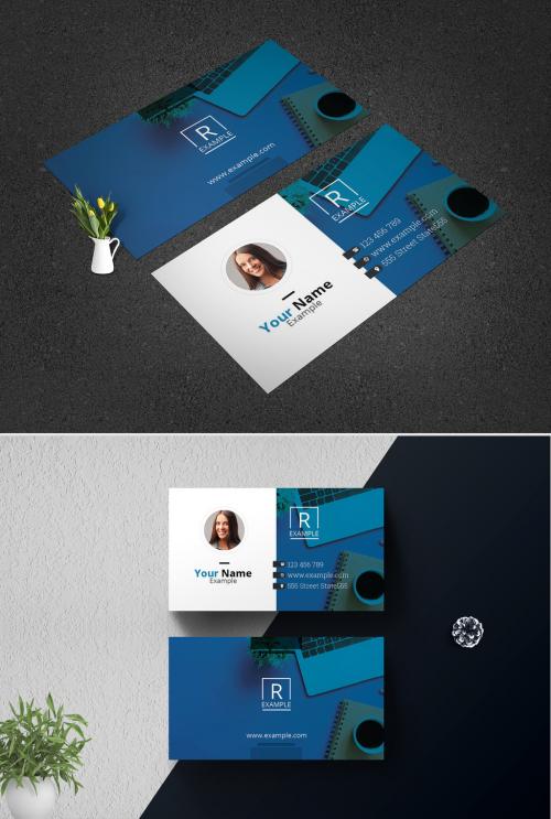 Blue Accent Clean Simple Business Card - 378177688