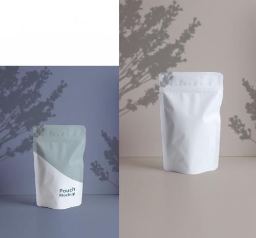 Stand Up Pouch Mockup with Plant Shadow  - 378208973