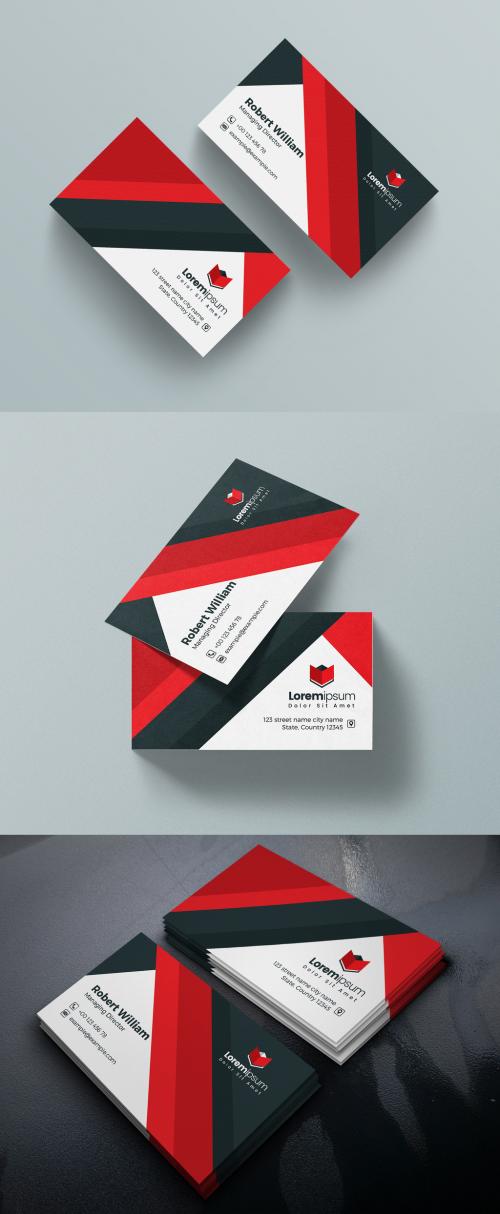 Clean Creative Business Card Layout with Red Accents - 378401449