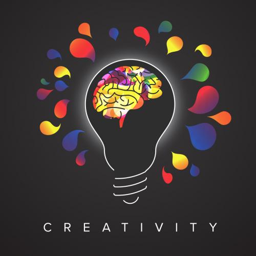 Thinking Concept Illustration with Light Bulb Silhouette and Colorful Brain - 378598234