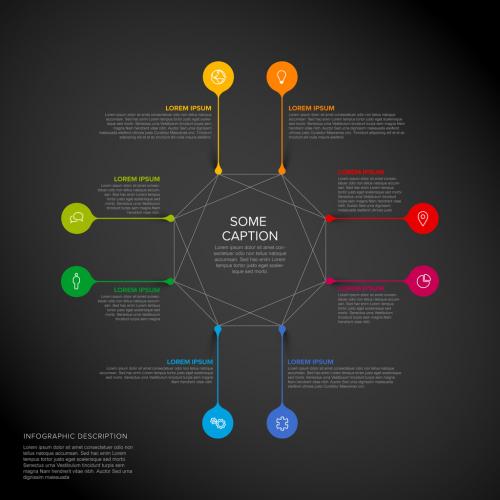 Eight Elements Dark Infographic with Droplet Pointers - 378598246