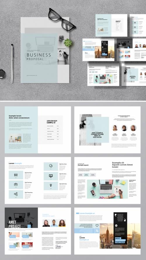 Creative Business Proposal Layout with Sky Blue Accent - 378631387