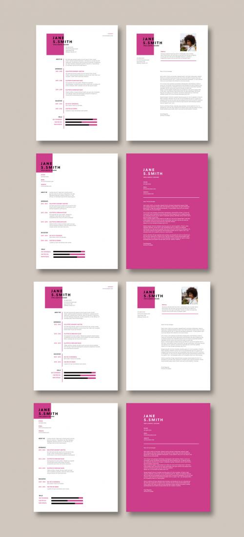 Modern Resume Layout with Pink Accent - 378632870