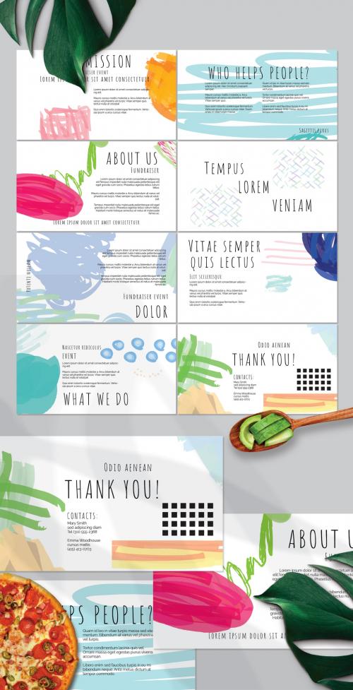 Presentation Deck Layout with Bright Abstract Strokes for Universal Fundraiser Event - 378638057