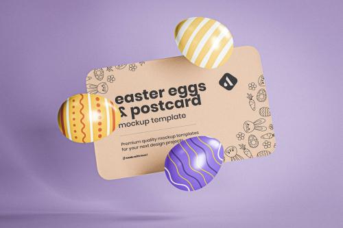 Floating Easter Egg and Postcard Mockup