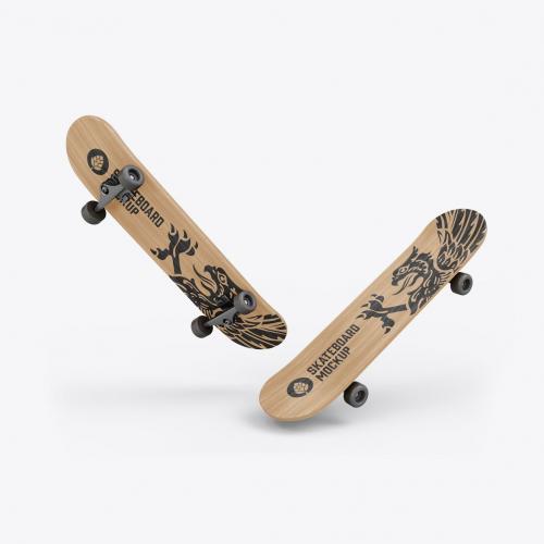 Wooden Skateboard Mockup