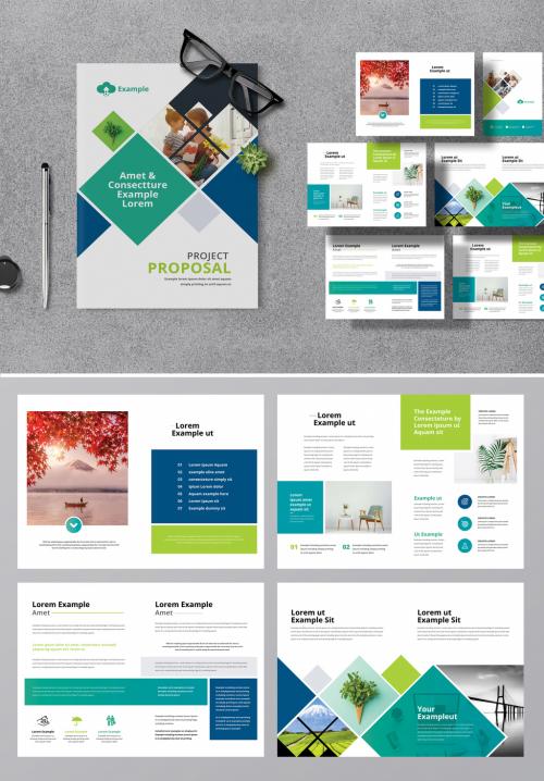 Company Project Proposal Layout with Blue Green Accents - 379427883