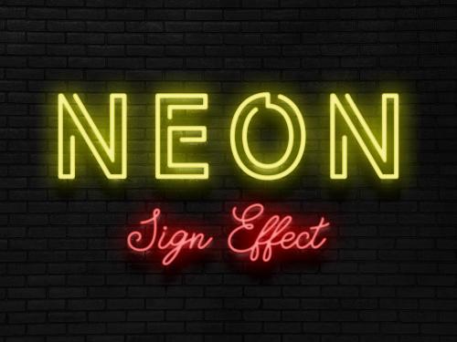 Realistic Neon Sign Text Effect Mockup - 379984314