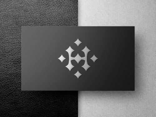 Dark Paper Silver Foil Embossed Business Card Mockup - 379984386