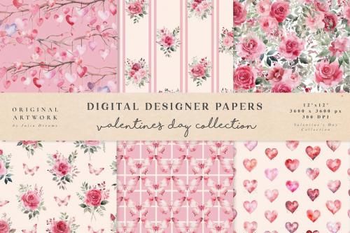 Valentine's Day Watercolor Seamless Patterns