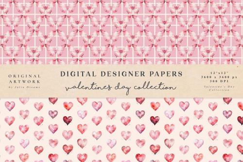 Valentine's Day Watercolor Seamless Patterns