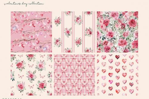 Valentine's Day Watercolor Seamless Patterns