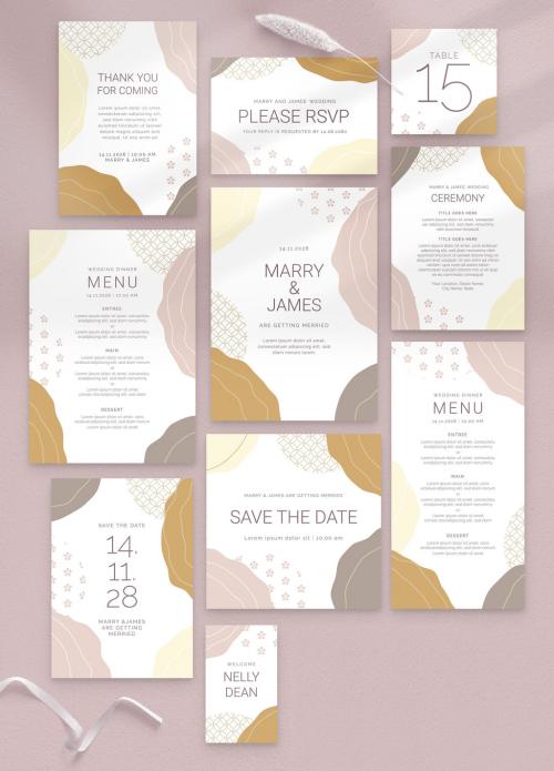 Wedding Invitation Suite Layout with Champagne Colors and Patterns - 380363556