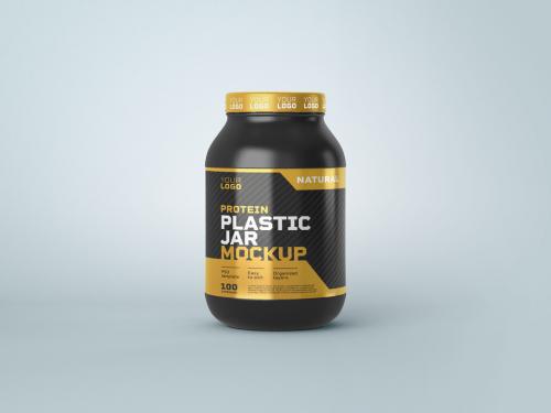 Food Supplement Plastic Jar Mockup, Protein Powder - 380393029