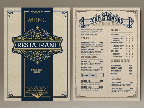 Restaurant Menu Layout with Ornamental Elements  - 380422613