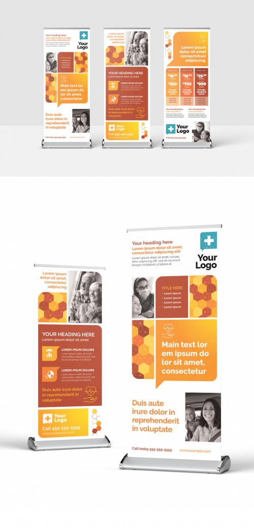 Medical Insurance Roll Up Banner with Modern Orange Theme - 381453867