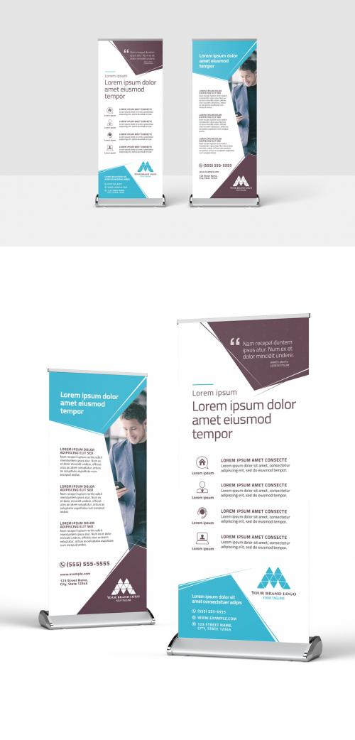 Modern Roll Up Banner with Hexagonal Layout - 381454043