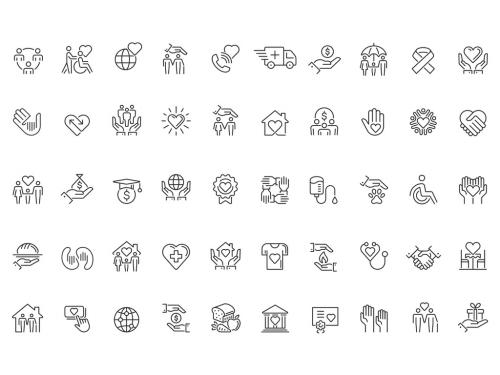 Charity and Donation Outline Icon Set - 381487644