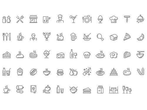 Food and Drinks Outline Icon Set - 381487645