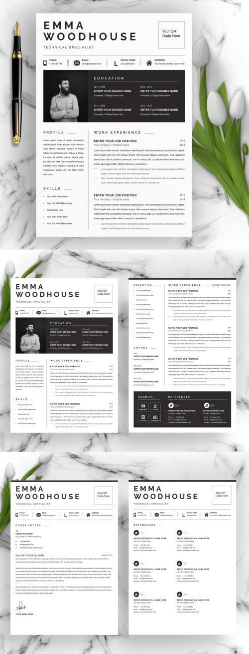 Professional Resume Layout with Photo Placeholder - 381691577