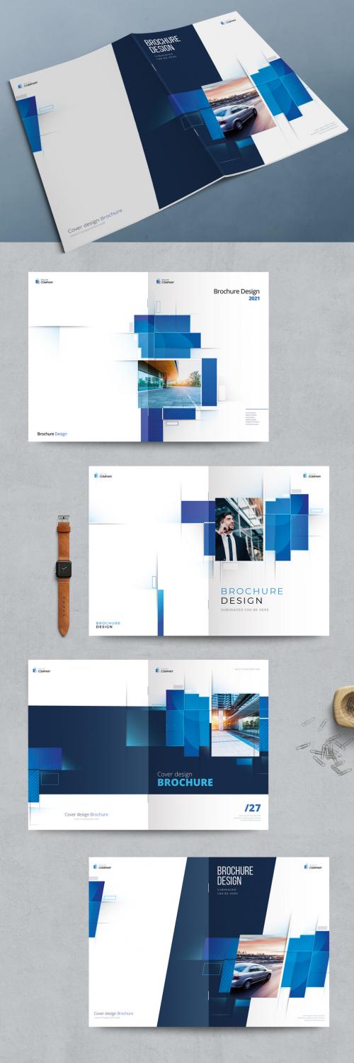 Business Report Cover Layout Set with Blue Dynamic Elements - 381695440