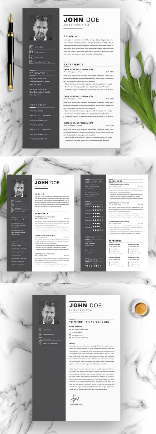 Black and White Resume Layout with Cover Letter Page - 381769313