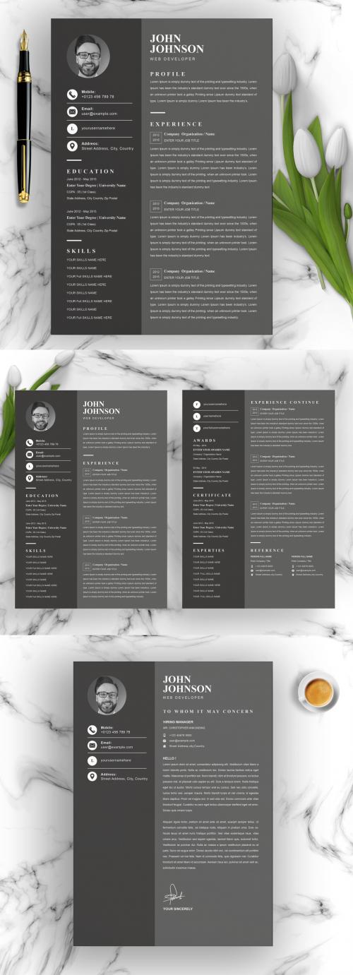 Black Minimal Resume Layout with Cover Letter - 381769336