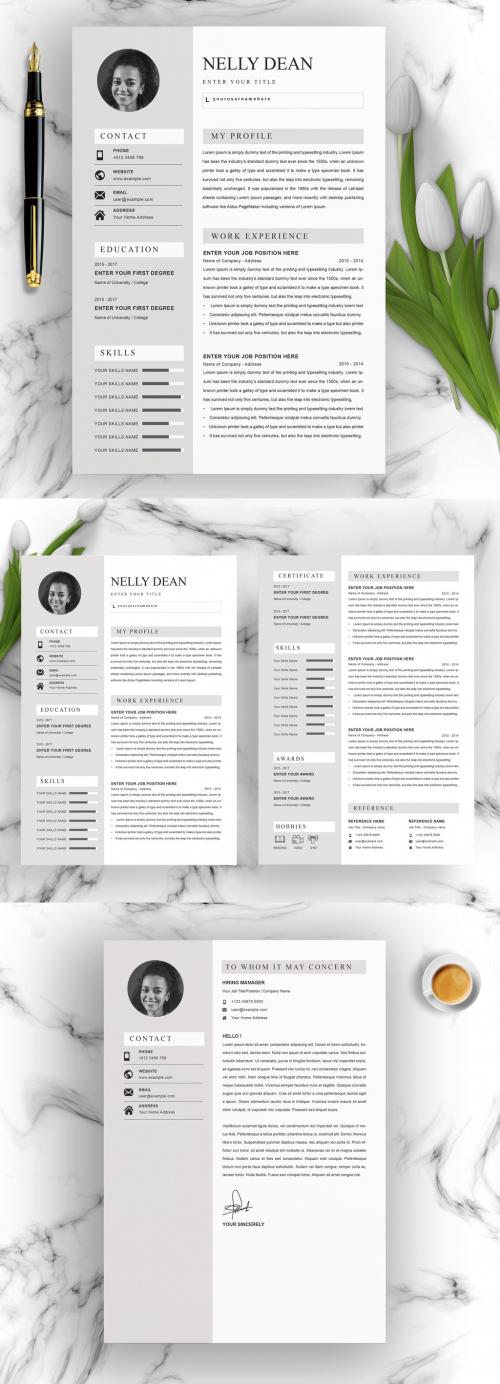 Dark Gray Sidebar with Resume Layout with Photo - 381769339