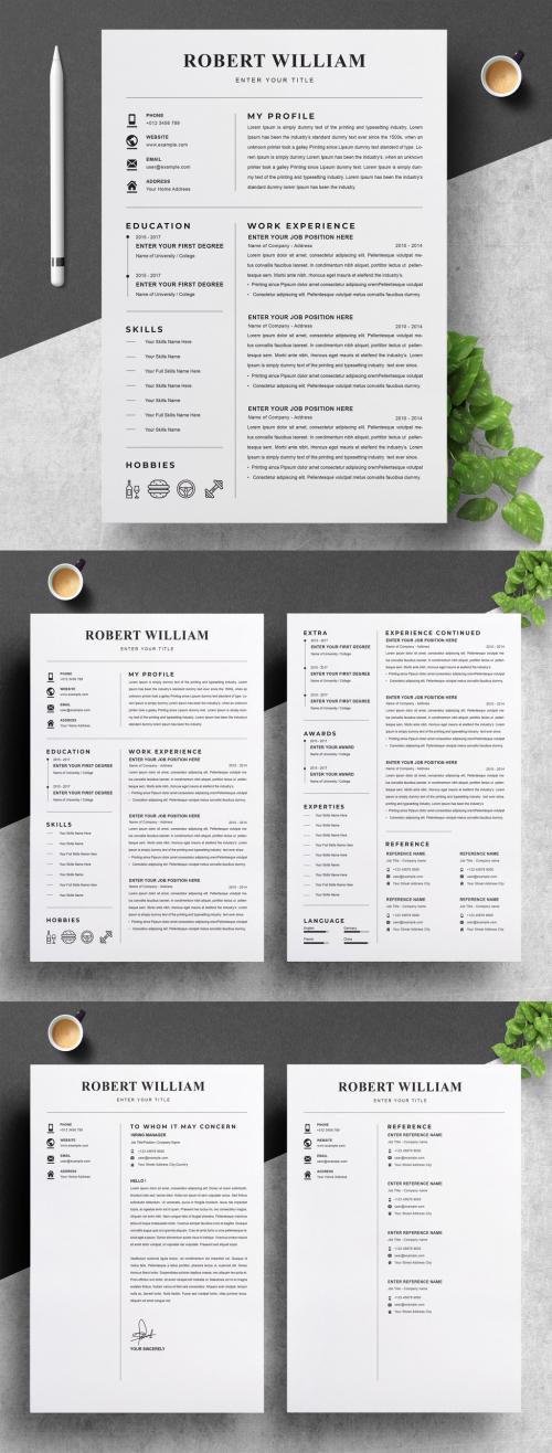 Resume Layout with Black and White Accents - 381769374