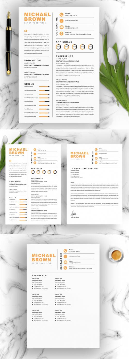 Resume Layout with Dark Orange Accents - 381769378