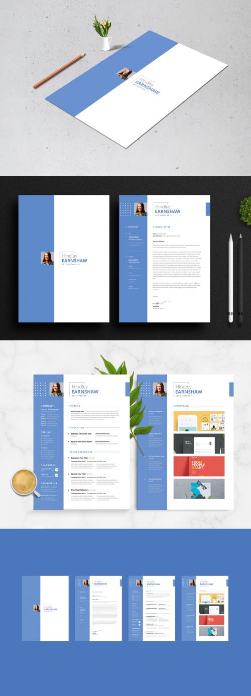 Creative Blue Resume with Cover Letter and Portfolio - 382168956