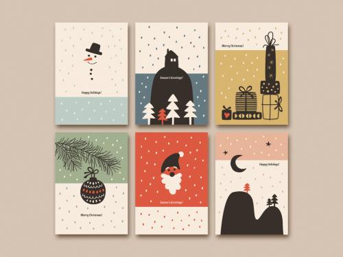 Holiday Card Layout Set with Illustrations - 382192967