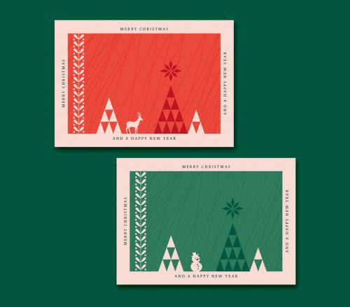 Christmas Greeting Card Layout Set with Geometric Elements - 382193842