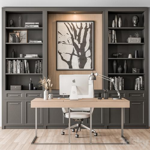 Home Office Desk and Library Gray Set - Office Furniture 279