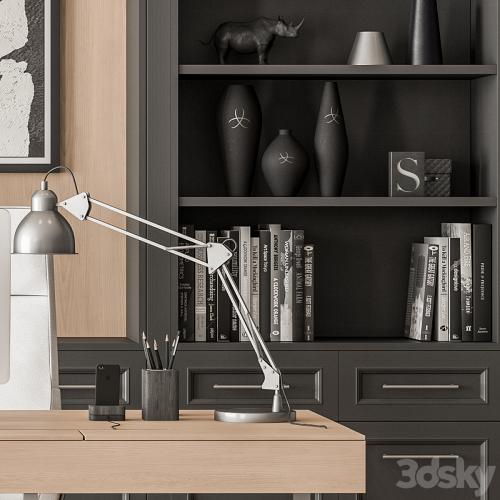 Home Office Desk and Library Gray Set - Office Furniture 279