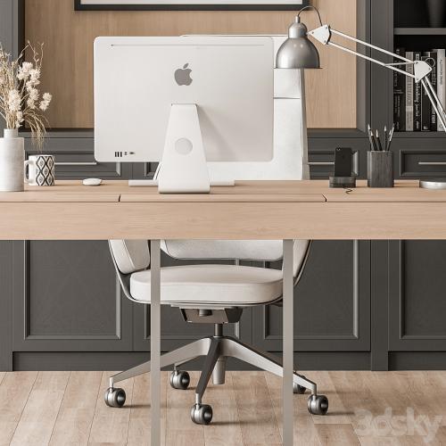 Home Office Desk and Library Gray Set - Office Furniture 279