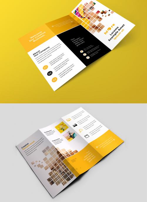 Business Trifold Brochure with Yellow Rectangular Boxes - 383095440