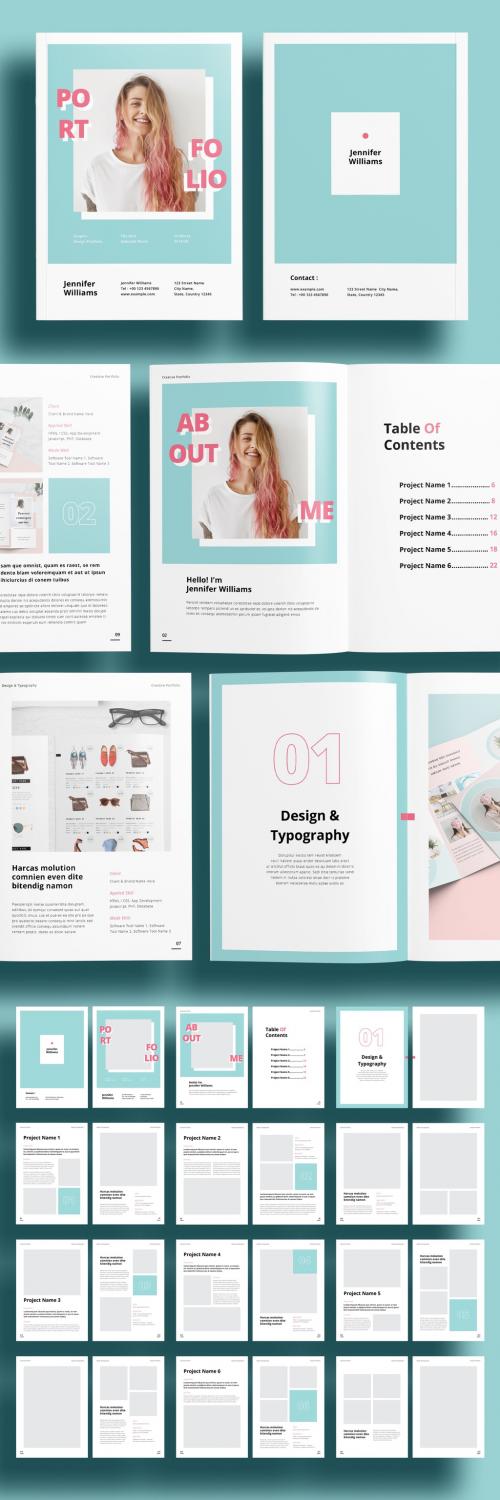 Portfolio Layout with Green and Pink  - 383101281