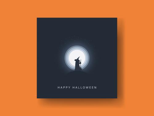 Halloween Card with Witch in Moonlight Illustration - 383106524