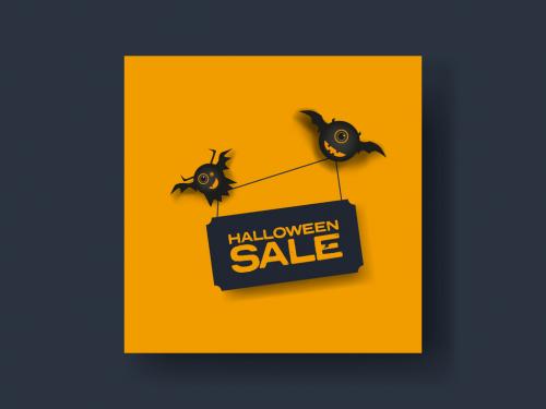 Halloween Sale Banner with Monster Illustrations - 383106527