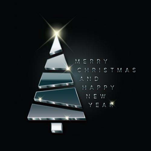 Christmas Card Layout with Minimalistic Chrome Tree  - 383130666