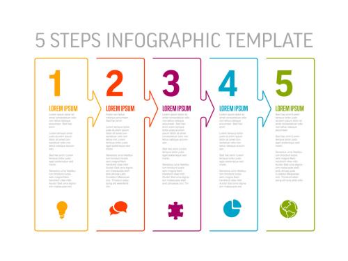 Five White Arrow Shape Steps Process Infographic Layout - 383130683