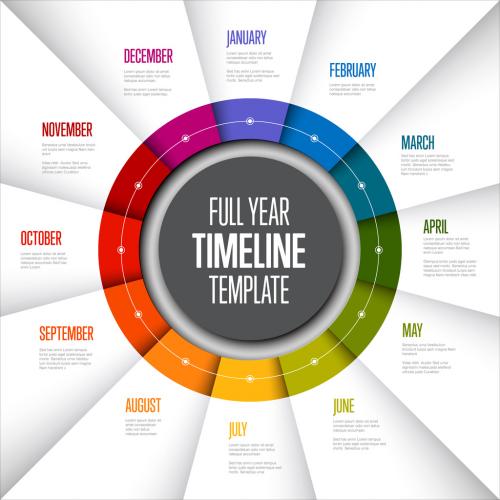 Full Year Timeline Layout on Circle Folded Paper - 383130689