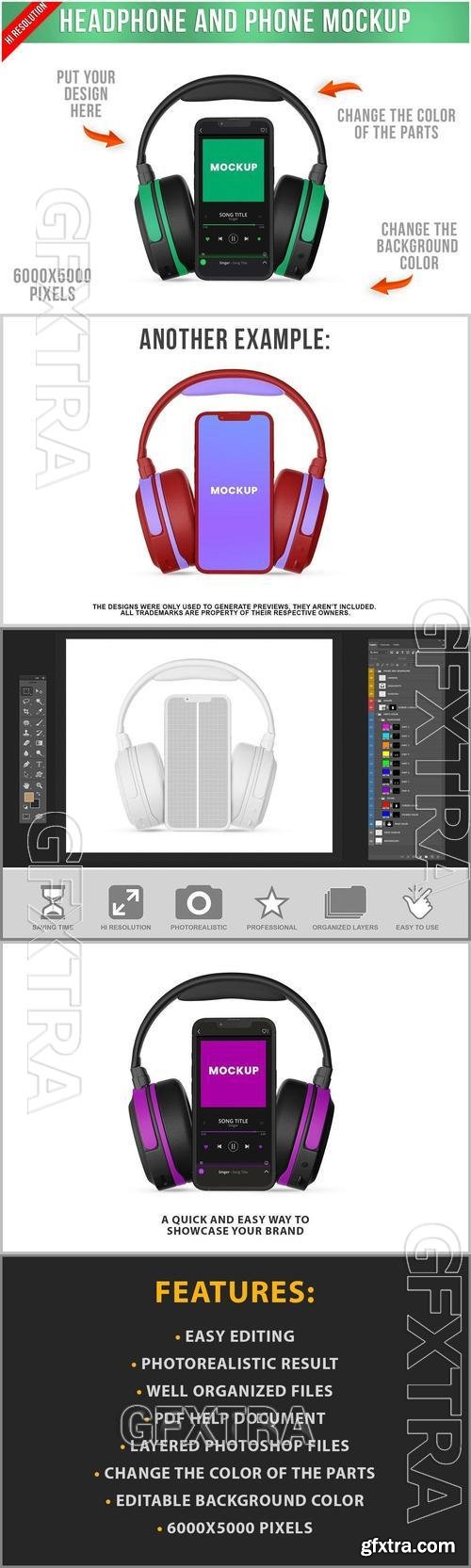 Headphone and Phone Mockup 7QVFXUE