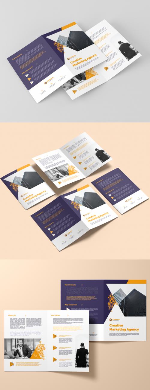 Bifold Brochure Layout with Yellow Gradient Triangle Elements - 383380340