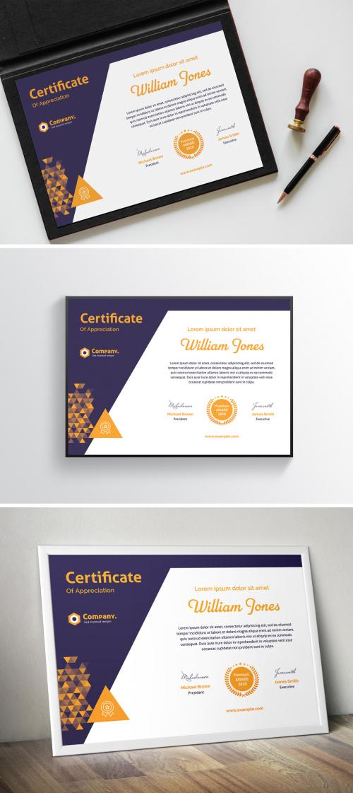 Certificate Layout with Yellow Gradient Triangle Elements - 383380345