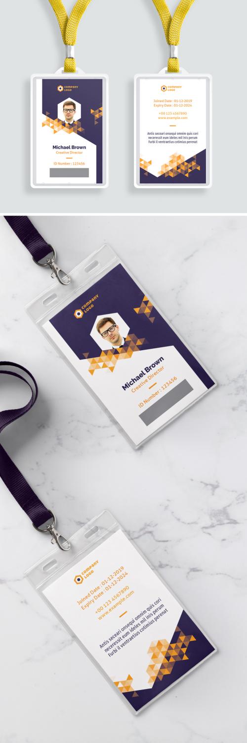 Id Card Layout with Yellow Gradient Triangle Elements - 383380395