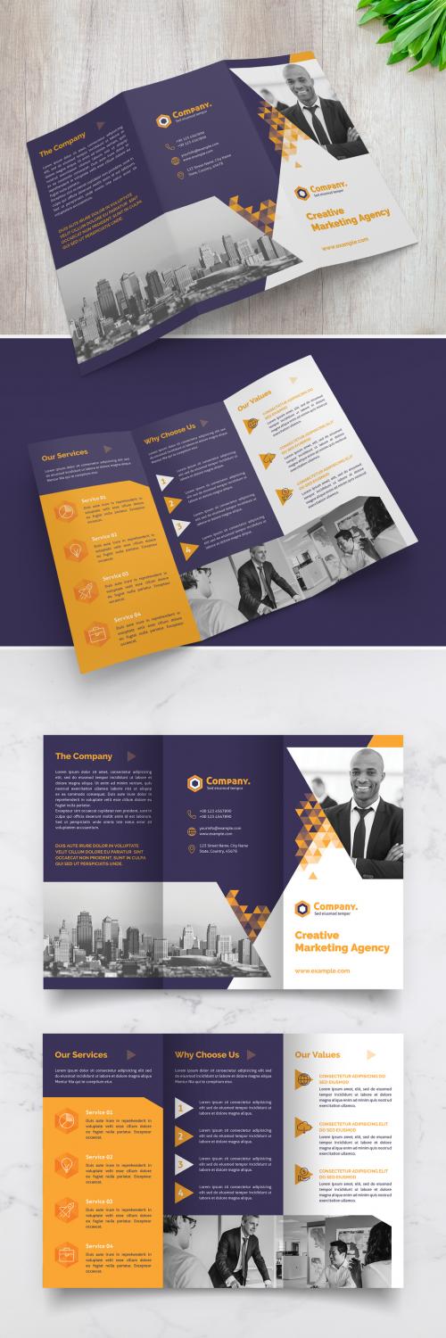 Trifold Brochure Layout with Yellow Gradient Triangle Elements - 383380489