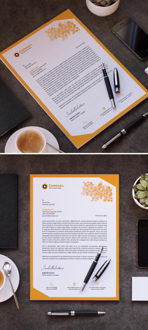 Letterhead Layout with Yellow Gradient Triangle Elements - 383381685